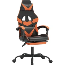 vidaXL Gamestoel draaibaar met voetensteun kunstleer zwart en oranje