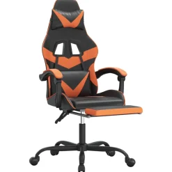 vidaXL Gamestoel draaibaar met voetensteun kunstleer zwart en oranje