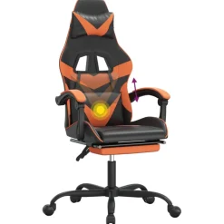 vidaXL Gamestoel draaibaar met voetensteun kunstleer zwart en oranje