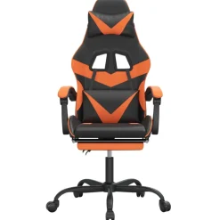 vidaXL Gamestoel draaibaar met voetensteun kunstleer zwart en oranje