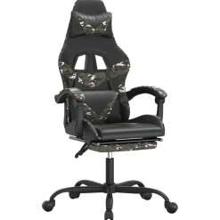 vidaXL gamestoel draaibaar met voetensteun kunstleer zwart&camouflage