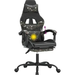 vidaXL gamestoel draaibaar met voetensteun kunstleer zwart&camouflage