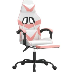 vidaXL Gamestoel draaibaar met voetensteun kunstleer wit en roze