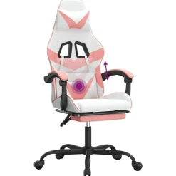 vidaXL Gamestoel draaibaar met voetensteun kunstleer wit en roze