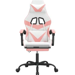 vidaXL Gamestoel draaibaar met voetensteun kunstleer wit en roze
