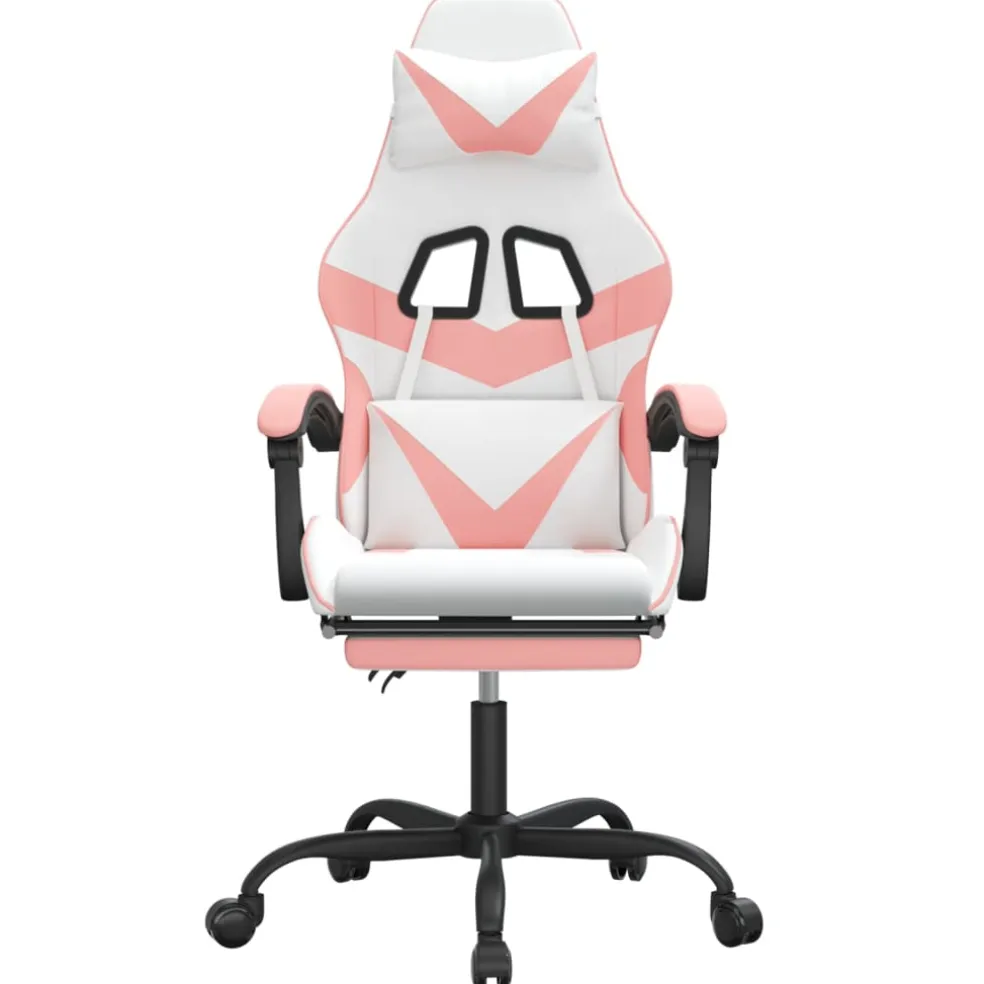 vidaXL Gamestoel draaibaar met voetensteun kunstleer wit en roze