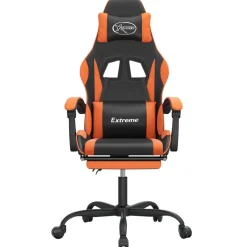 vidaXL Gamestoel draaibaar met voetensteun kunstleer zwart en oranje