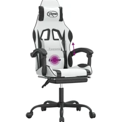 vidaXL Gamestoel draaibaar met voetensteun kunstleer zwart en wit