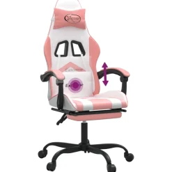 vidaXL Gamestoel draaibaar met voetensteun kunstleer wit en roze