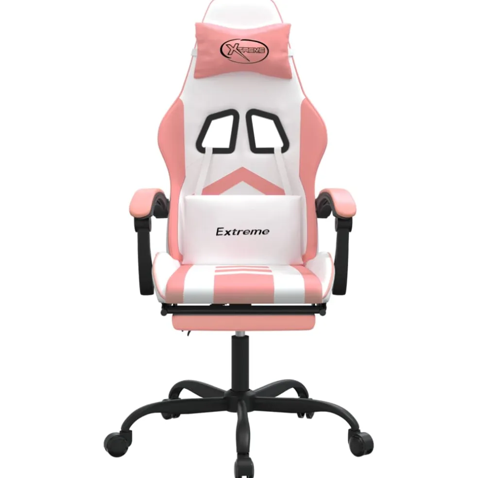 vidaXL Gamestoel draaibaar met voetensteun kunstleer wit en roze