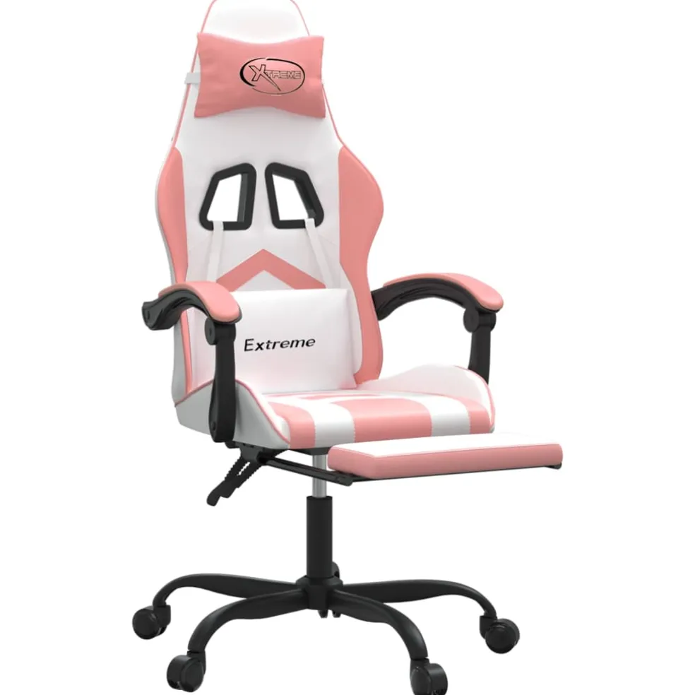 vidaXL Gamestoel draaibaar met voetensteun kunstleer wit en roze