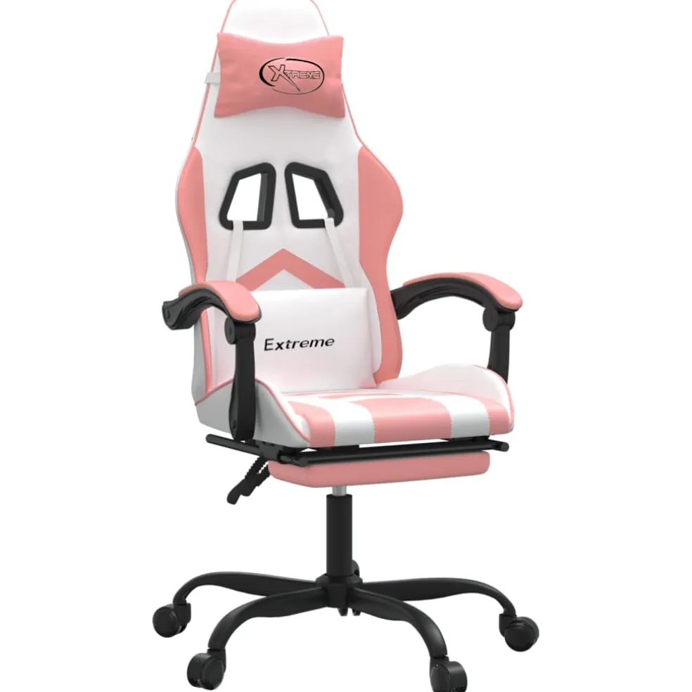 vidaXL Gamestoel draaibaar met voetensteun kunstleer wit en roze