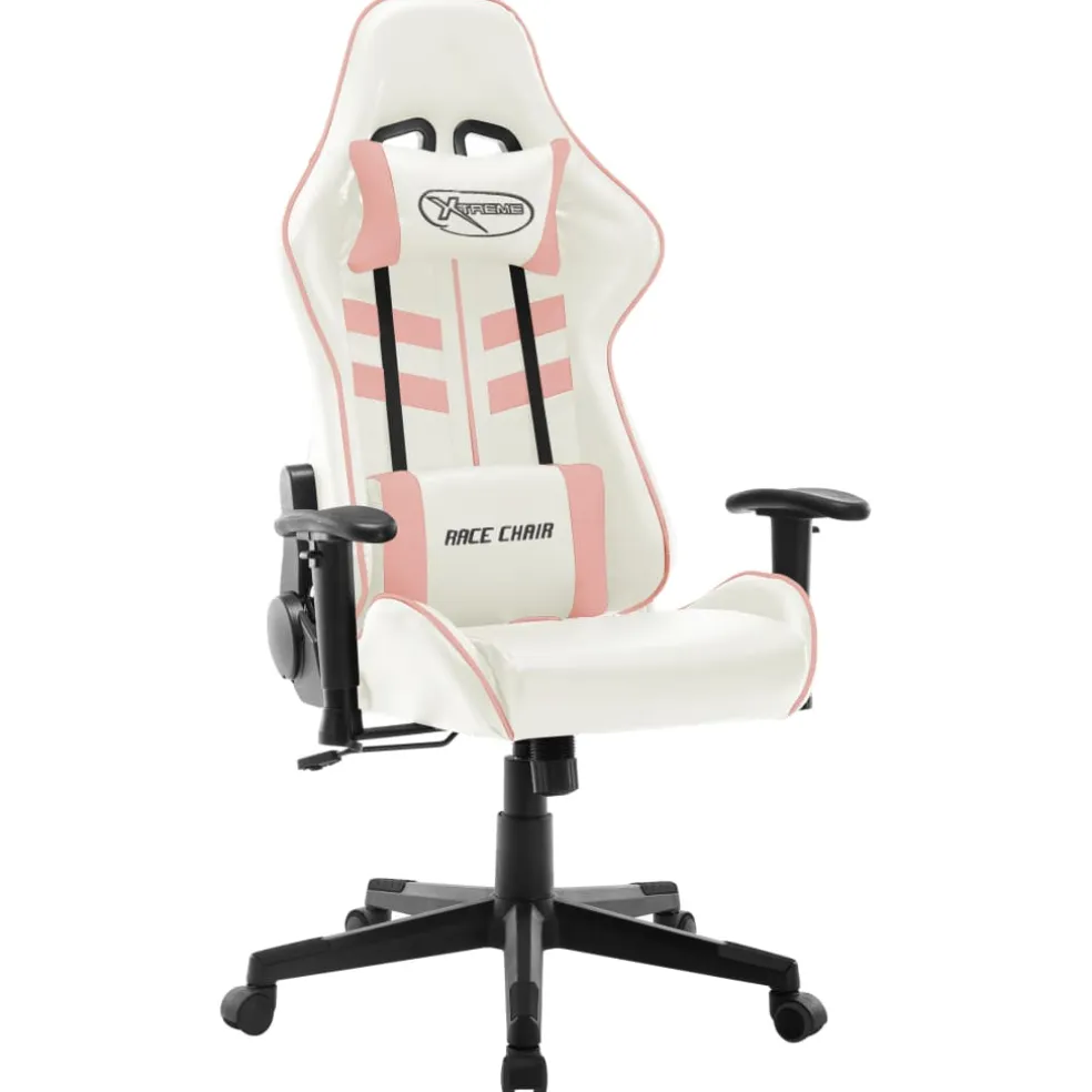 vidaXL Gamestoel kunstleer wit en roze