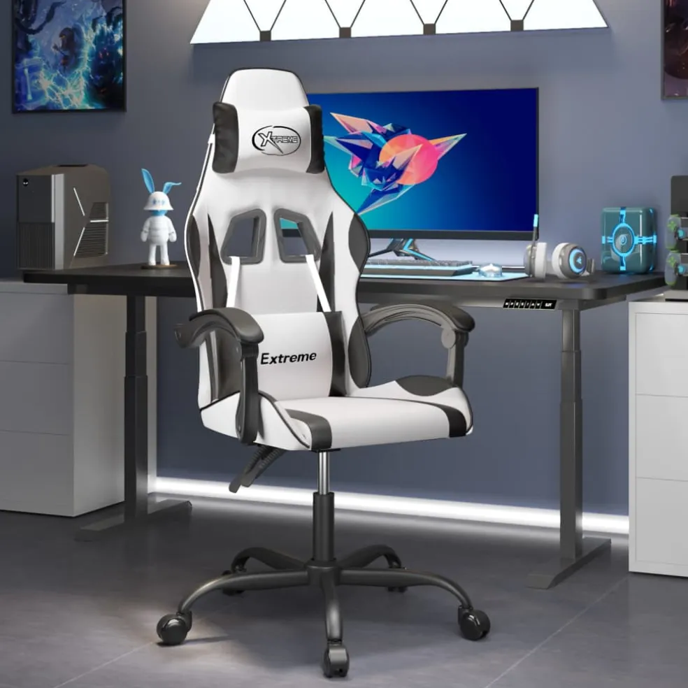 vidaXL Gamestoel kunstleer wit en zwart