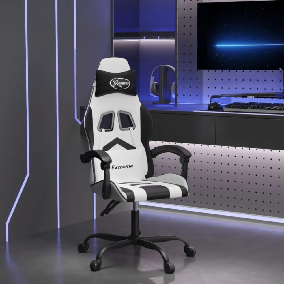 vidaXL Gamestoel kunstleer wit en zwart