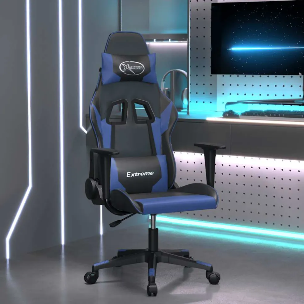 vidaXL Gamestoel kunstleer zwart en blauw