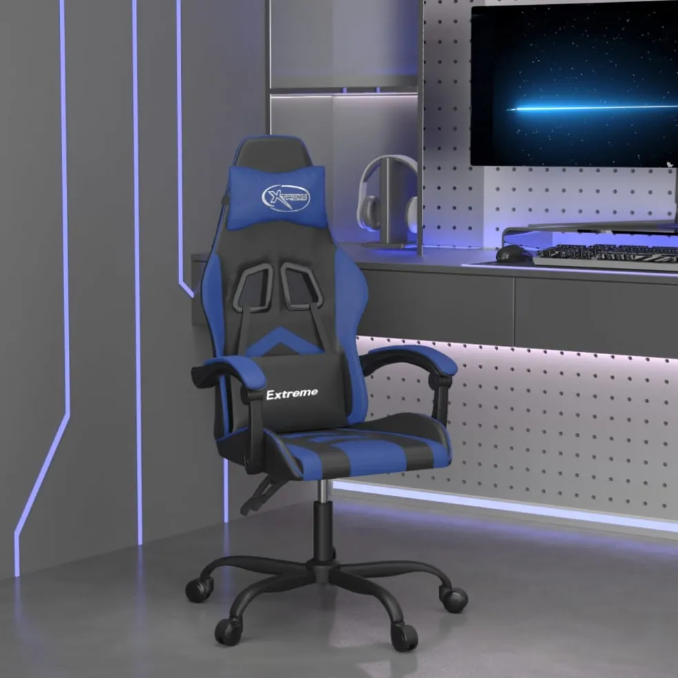 vidaXL Gamestoel kunstleer zwart en blauw