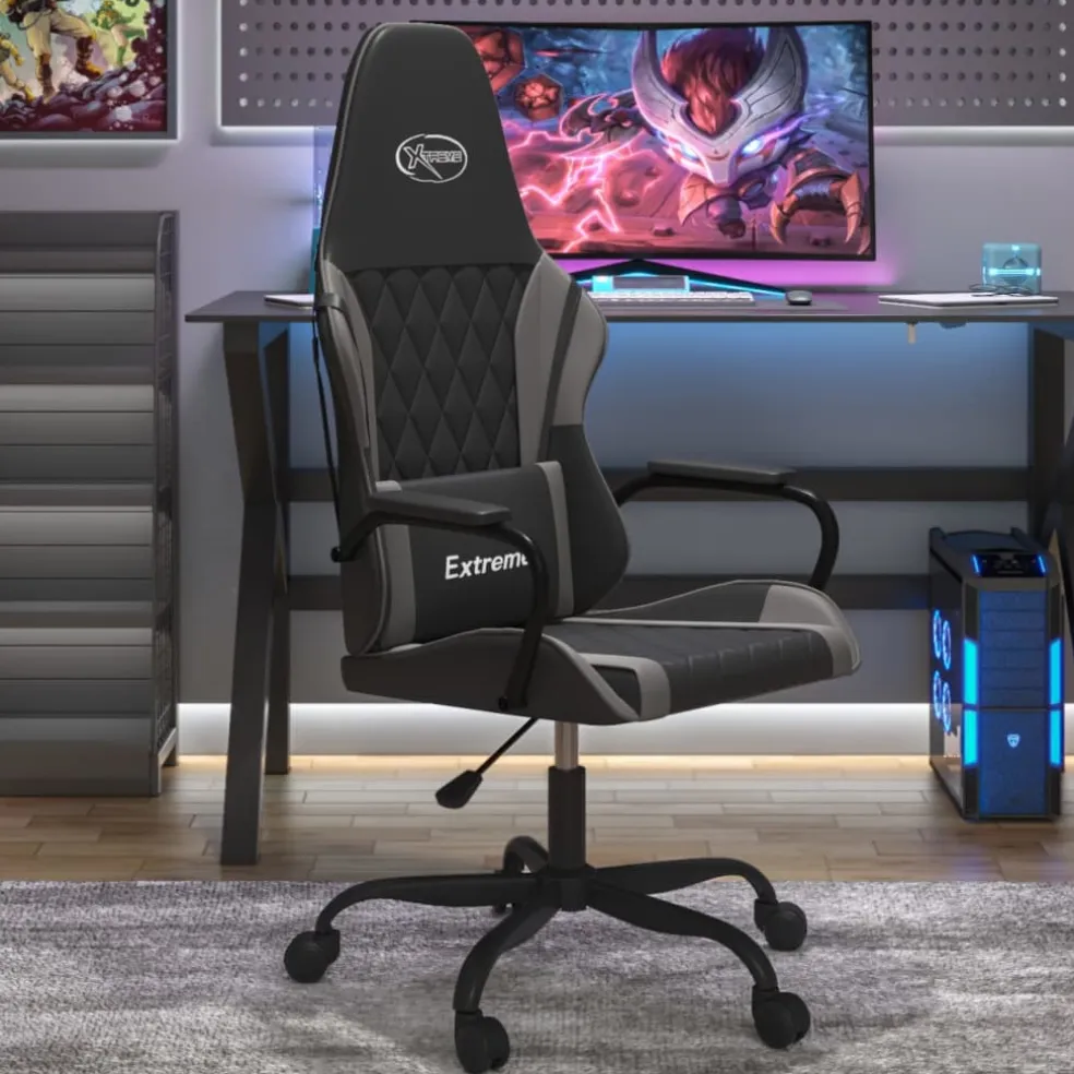 vidaXL Gamestoel kunstleer zwart en grijs