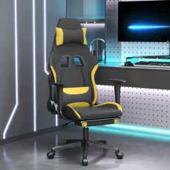 vidaXL Gamestoel met voetensteun stof zwart en geel