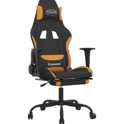 vidaXL Gamestoel met voetensteun stof zwart en oranje