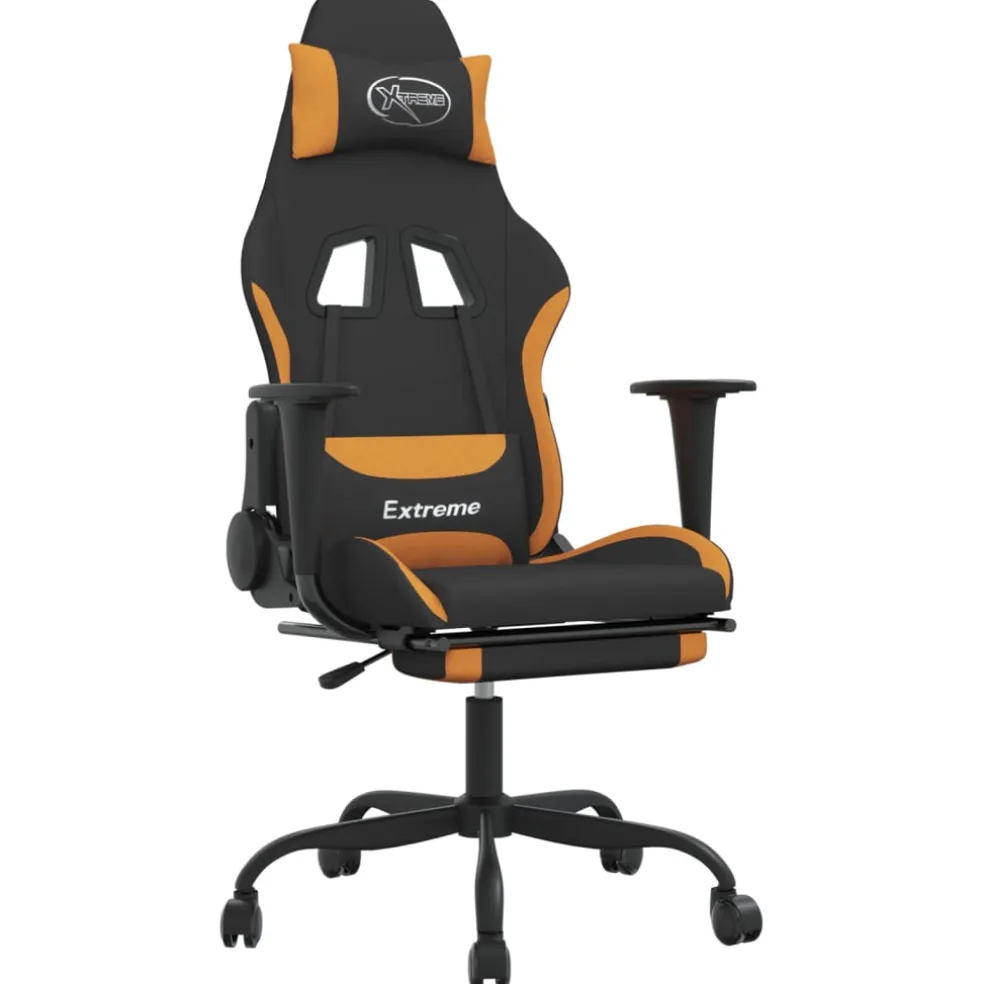 vidaXL Gamestoel met voetensteun stof zwart en oranje