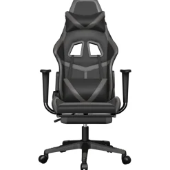 vidaXL Gamestoel met voetensteun kunstleer zwart en grijs