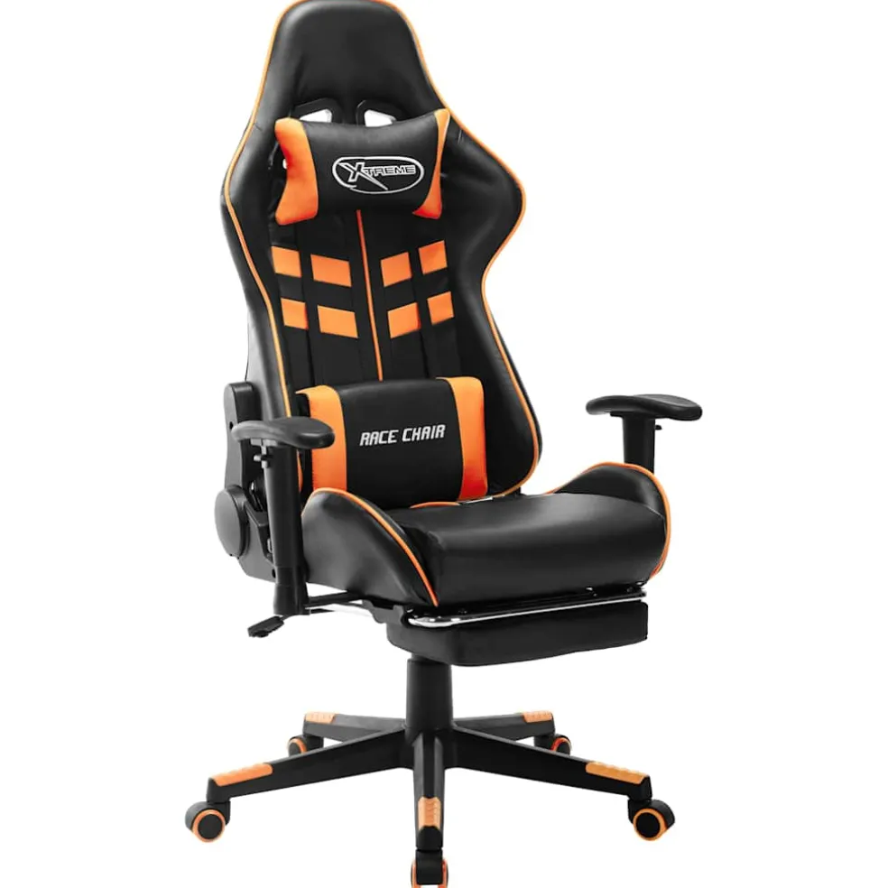 vidaXL Gamestoel met voetensteun kunstleer zwart en goudkleurig