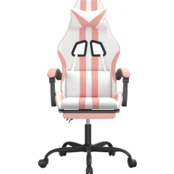 vidaXL Gamestoel met voetensteun kunstleer wit en roze