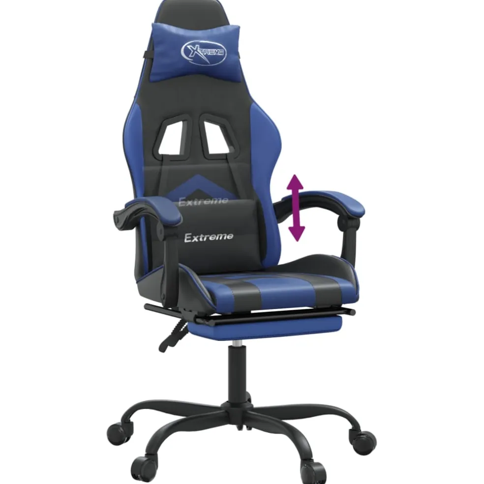 vidaXL Gamestoel met voetensteun kunstleer zwart en blauw