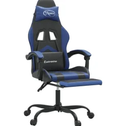 vidaXL Gamestoel met voetensteun kunstleer zwart en blauw