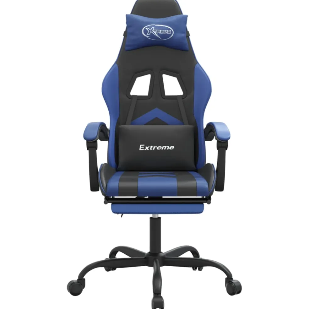 vidaXL Gamestoel met voetensteun kunstleer zwart en blauw