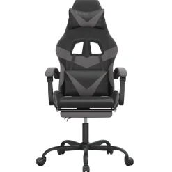 vidaXL Gamestoel met voetensteun kunstleer zwart en grijs