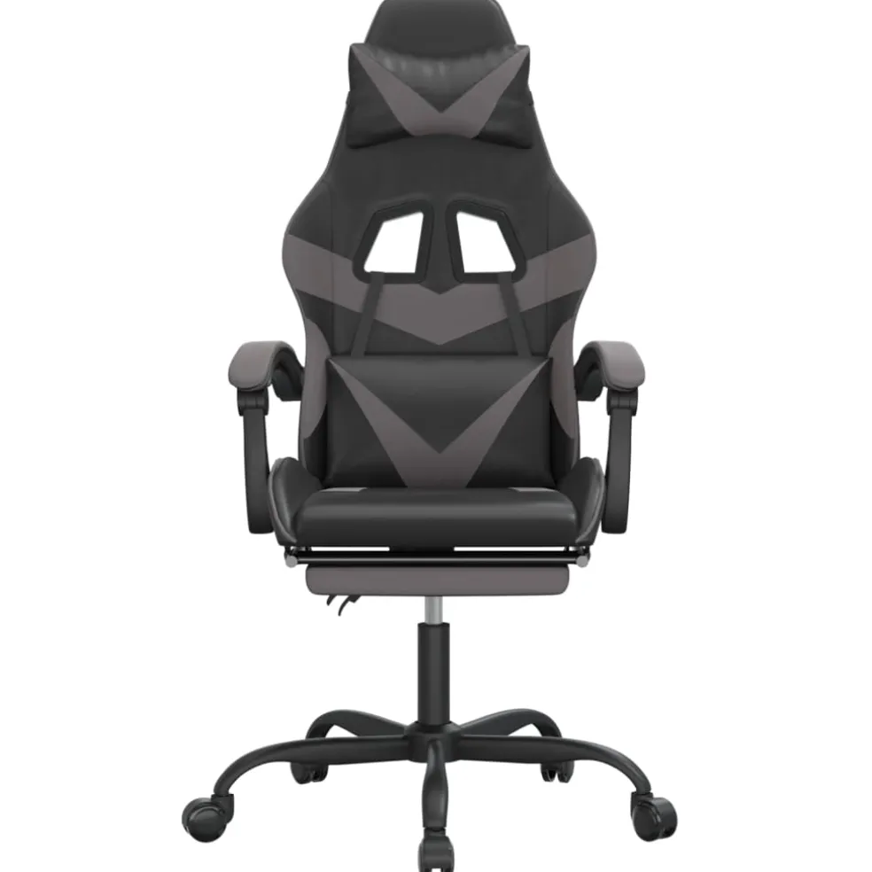 vidaXL Gamestoel met voetensteun kunstleer zwart en grijs