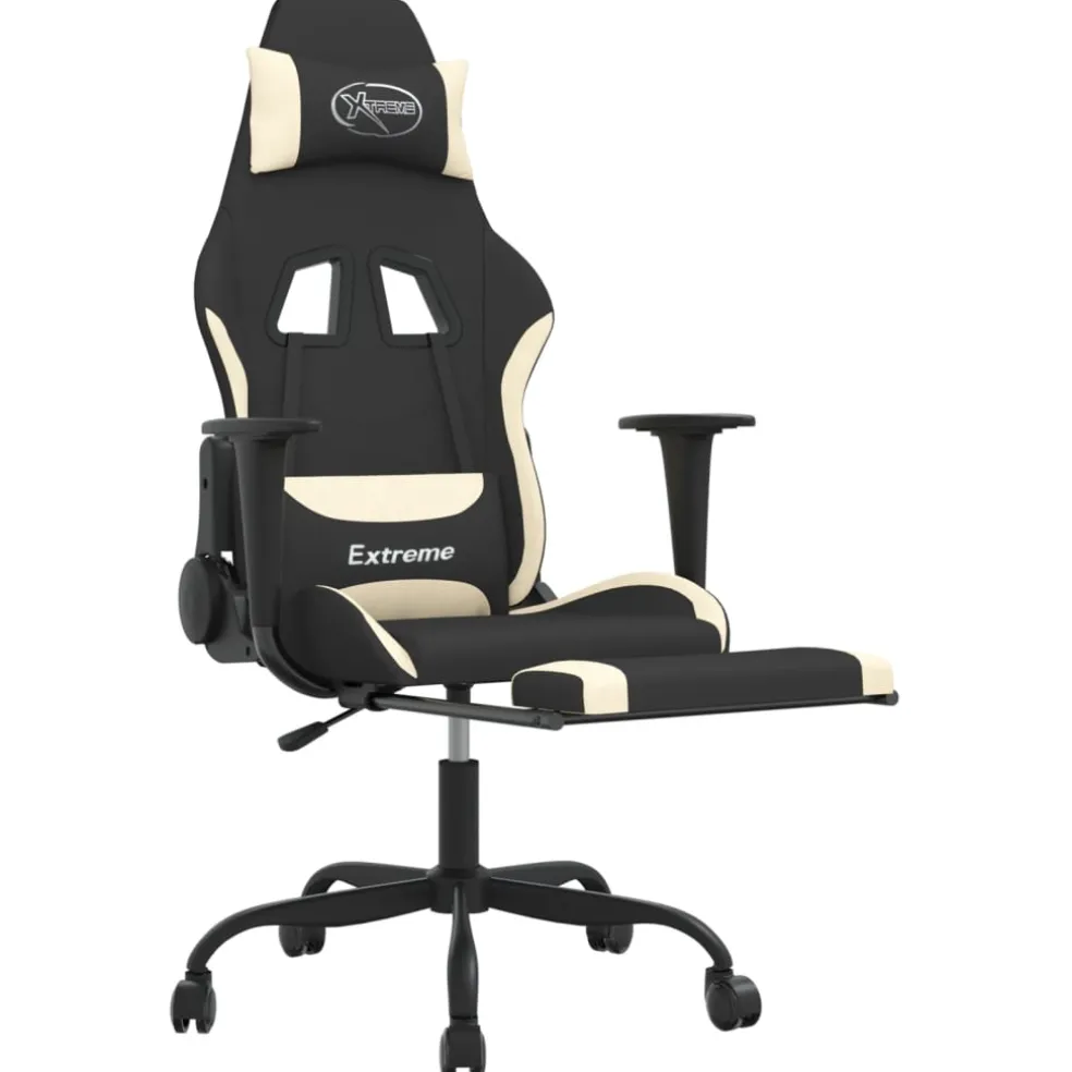 vidaXL Gamestoel met voetensteun kunstleer zwart en blauw