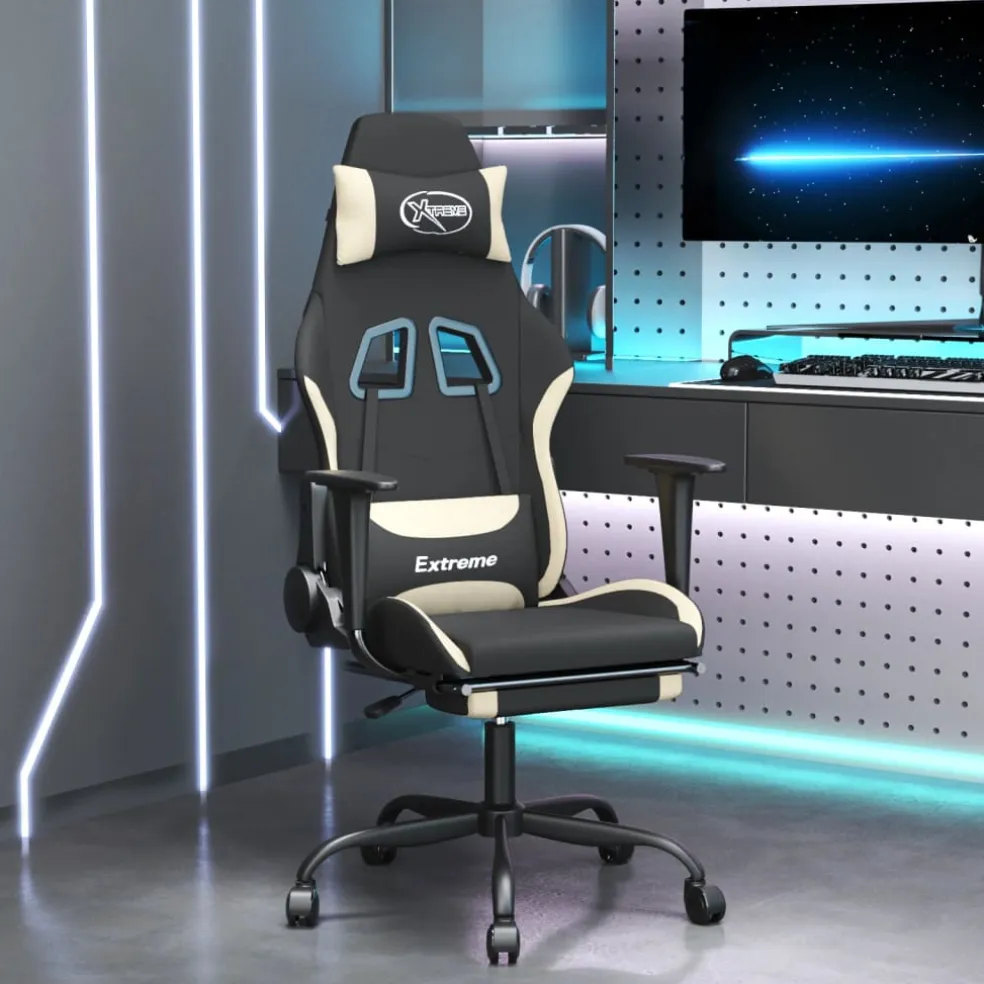 vidaXL Gamestoel met voetensteun kunstleer zwart en blauw