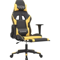 vidaXL Gamestoel met voetensteun kunstleer zwart en goudkleurig