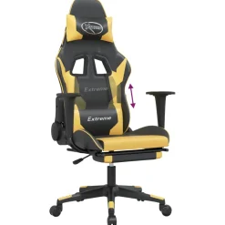 vidaXL Gamestoel met voetensteun kunstleer zwart en goudkleurig