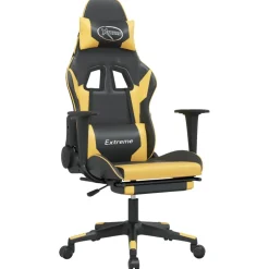 vidaXL Gamestoel met voetensteun kunstleer zwart en goudkleurig