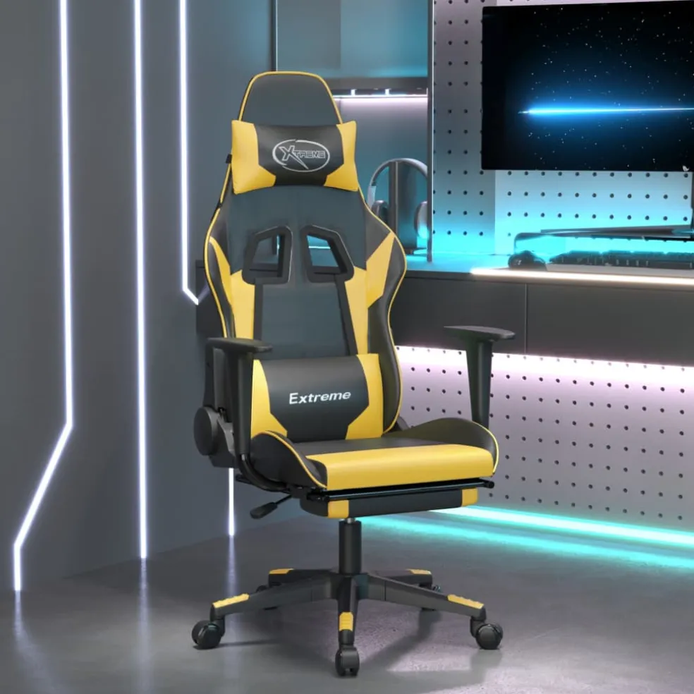 vidaXL Gamestoel met voetensteun kunstleer zwart en goudkleurig