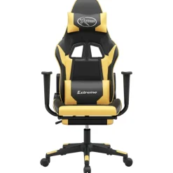 vidaXL Gamestoel met voetensteun kunstleer zwart en goudkleurig