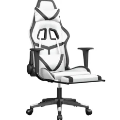 vidaXL Gamestoel met voetensteun kunstleer wit en zwart