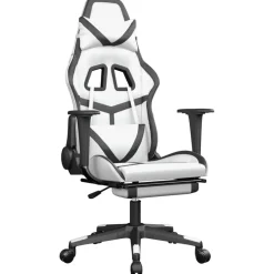 vidaXL Gamestoel met voetensteun kunstleer wit en zwart