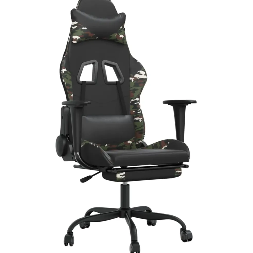 vidaXL Gamestoel met voetensteun kunstleer zwart en camouflage