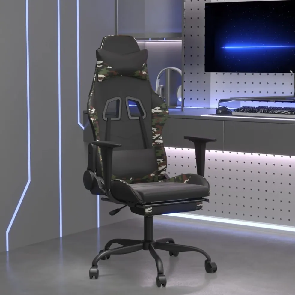 vidaXL Gamestoel met voetensteun kunstleer zwart en camouflage