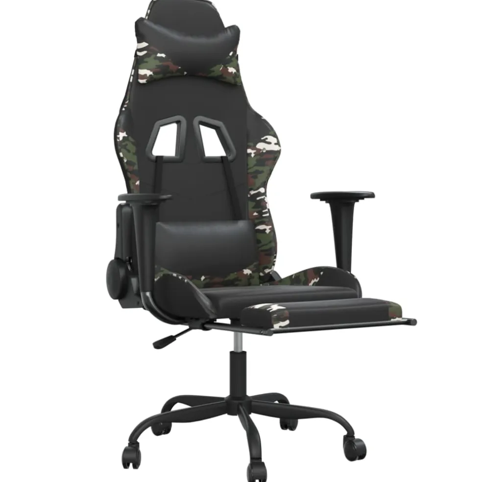 vidaXL Gamestoel met voetensteun kunstleer zwart en camouflage