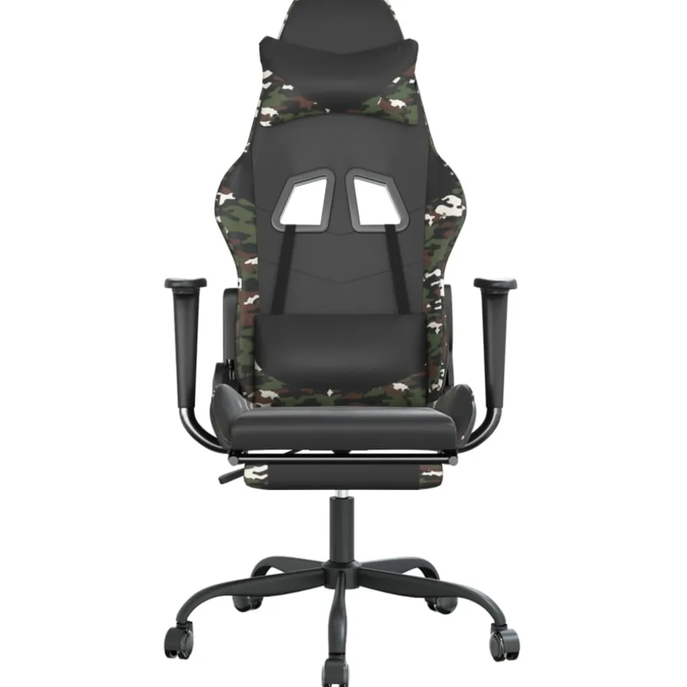 vidaXL Gamestoel met voetensteun kunstleer zwart en camouflage