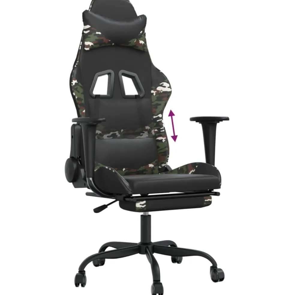 vidaXL Gamestoel met voetensteun kunstleer zwart en camouflage
