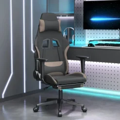 vidaXL Gamestoel met voetensteun stof zwart en taupe