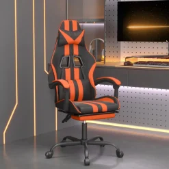 vidaXL Gamestoel met voetensteun kunstleer zwart en oranje