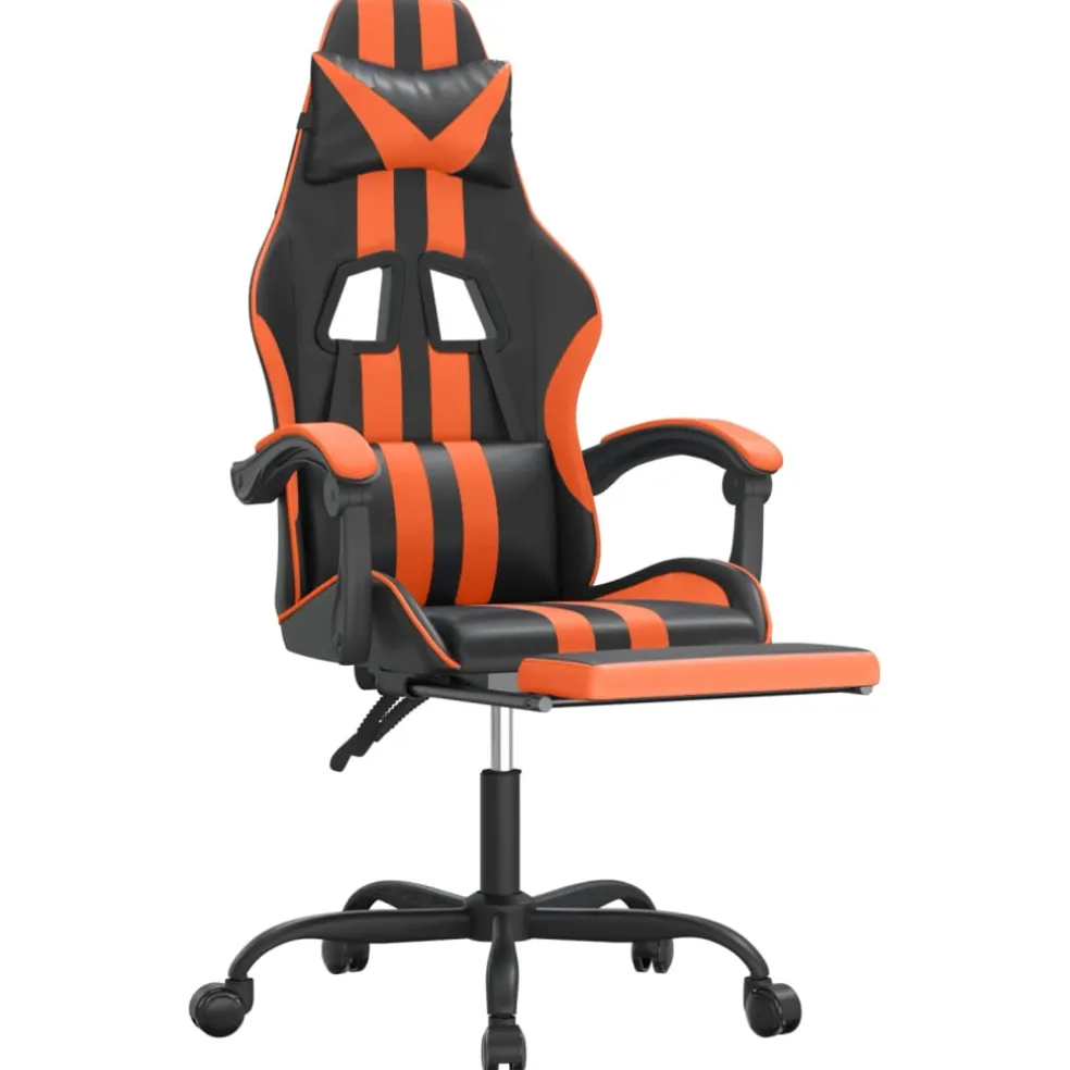 vidaXL Gamestoel met voetensteun kunstleer zwart en oranje
